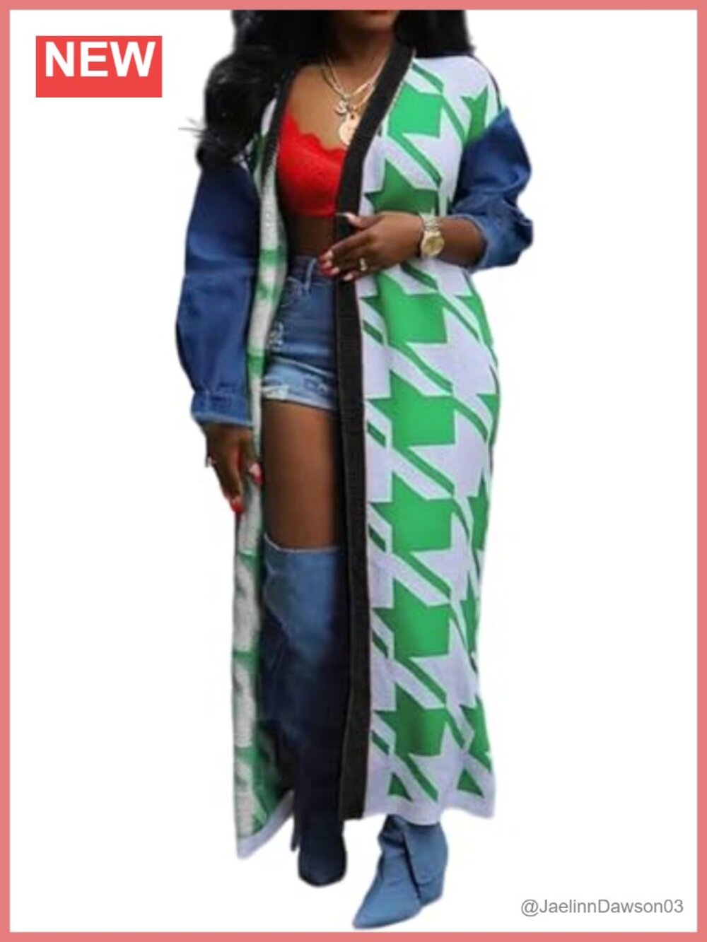 Women's Color Block Long Cardigan Open Front Maxi Duster Sweater